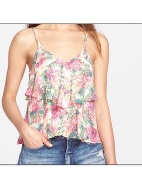 Anthropologie ASTR Two-Tier Ruffle Tank Top Size XS Floral Spaghetti Straps Y2K